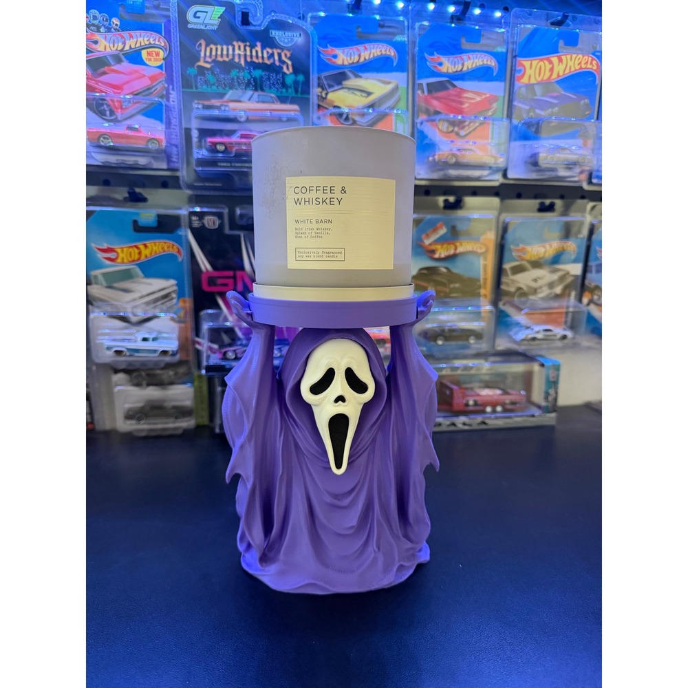 Ghostface Scream 3D Printed 3 Wick Candle Holder Pedestal Horror Decor purple